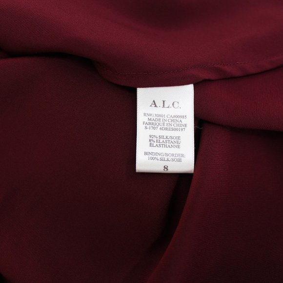 A.L.C. Silk Verena Plunging V-Neck Open Back Burgundy Satin Midi Dress - Picture 14 of 14